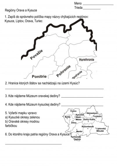 Regióny Orava a Kysuce. 4.ročník Vlastiveda